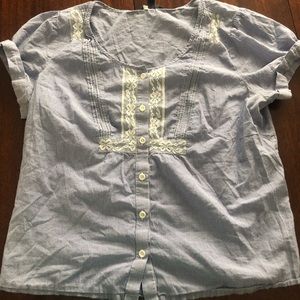 American Eagle Blue and White Lace Blouse